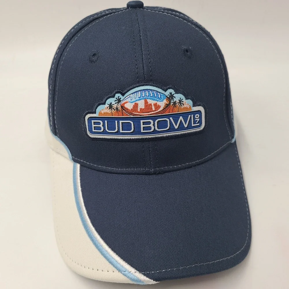 Vintage Bud‎ Bowl Hat Adjustable Bud Light Blue White Football 2007 Super Bowl